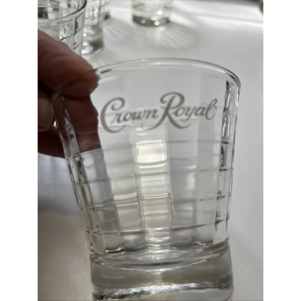 Crown Royal Optic Block Retro Whiskey Low Ball Glass Tumbler Set of 7
